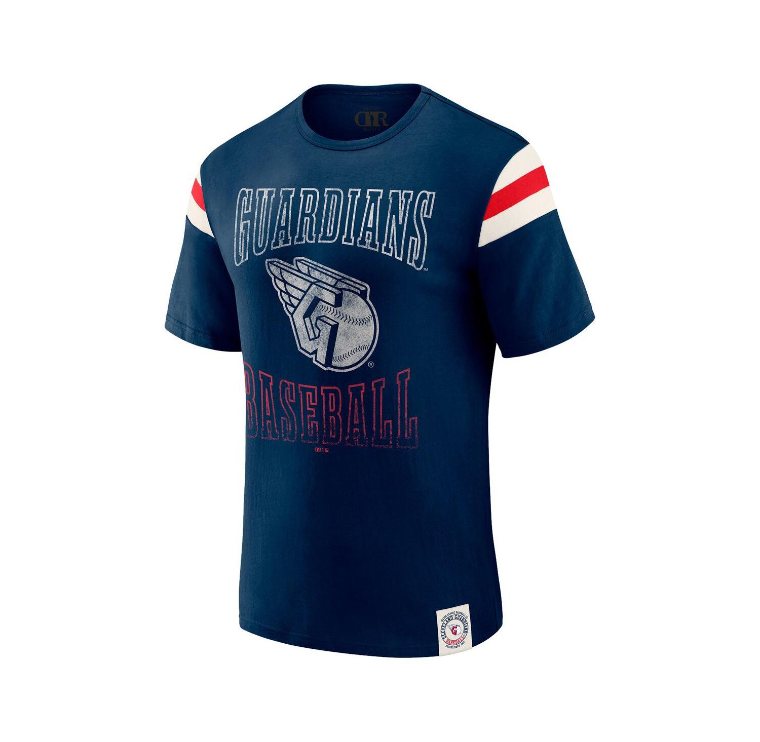 Darius Rucker Collection By Men's Navy Cleveland Guardians Distressed Sleeve Stripe T-Shirt