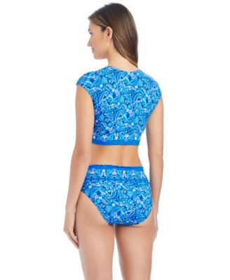 Women's Tie-Front Cap-Sleeve Swim Bikini Top