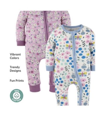 Toddler Girls Blissful Florals Cotton Footless Pajamas for Girls, 2 Pack
