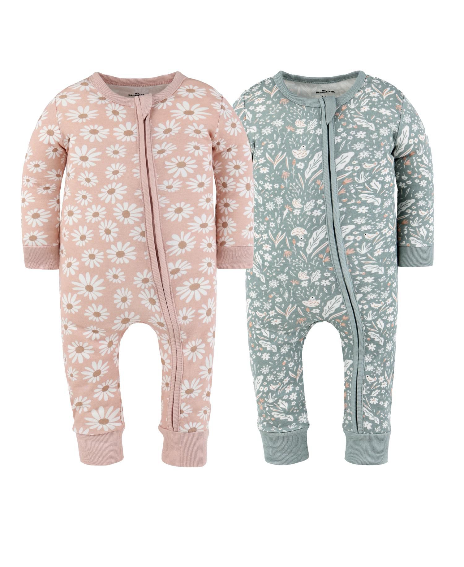 Boho Meadow Cotton Footless Pajamas for Girls, 2 Pack