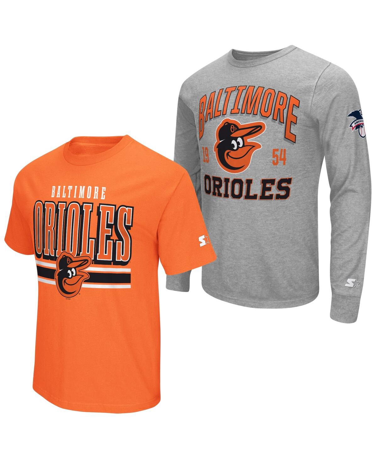 Starter Men's 2-Pack Heather Gray/Orange Baltimore Orioles Long Sleeve Short Sleeve T-Shirt Set - Orange, Heather Gray