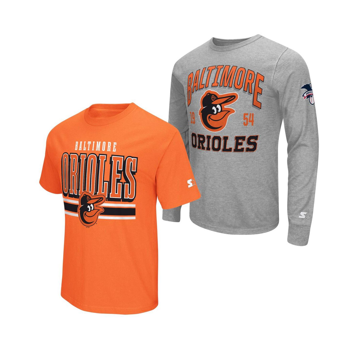 Men's 2-Pack Heather Gray/Orange Baltimore Orioles Long Sleeve Short Sleeve T-Shirt Set