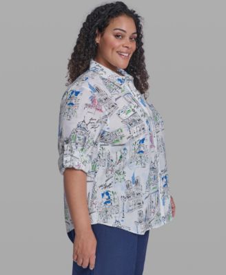 Plus Size Printed Collared Top