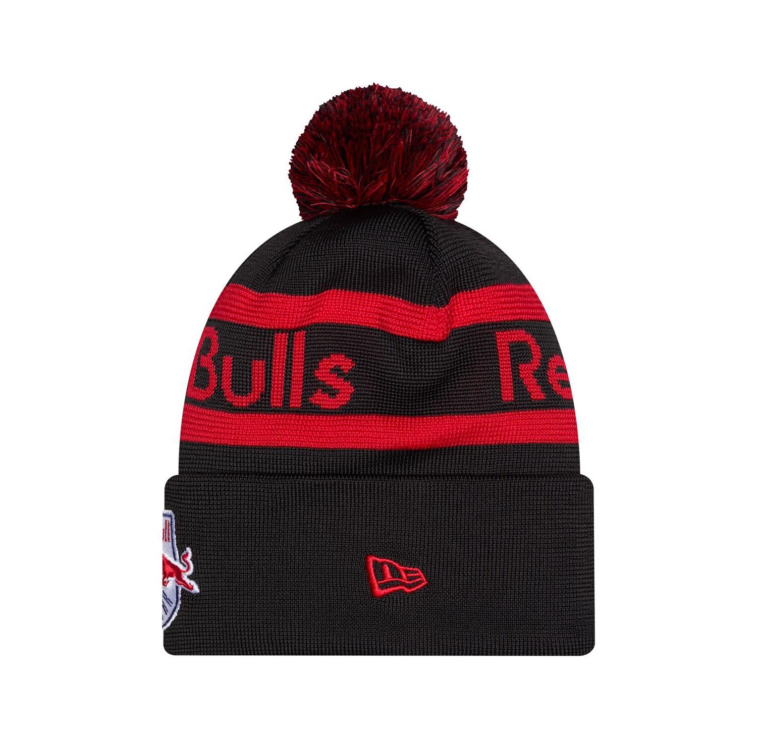 Men's Black New York Red Bulls 2026 Jersey Hook Cuffed with Pom Knit Hat