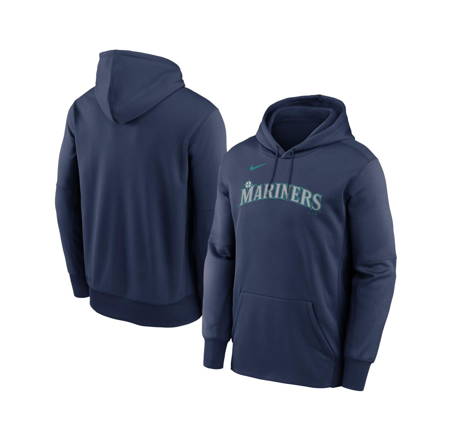 Men's Navy Seattle Mariners Primary Wordmark Therma Hoodie