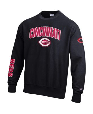 Men's Black Cincinnati Reds Reverse Weave Chenille Sweatshirt