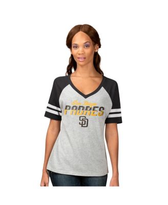 Women's Heather Gray San Diego Padres Goal Line Raglan V-Neck T-Shirt