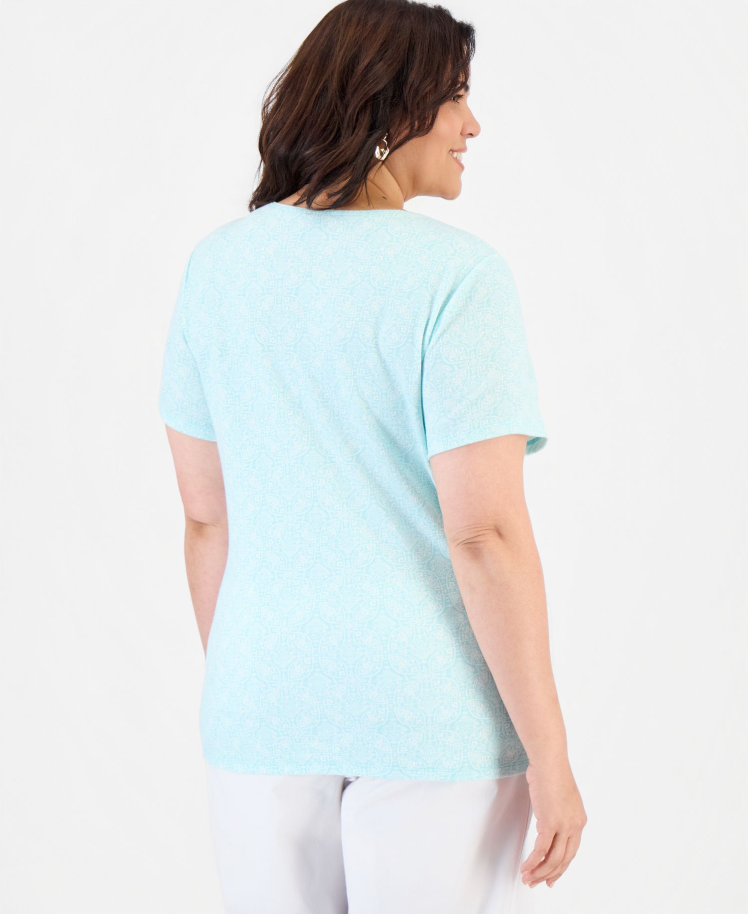 Plus Printed Short-Sleeve Scoop-Neck Top