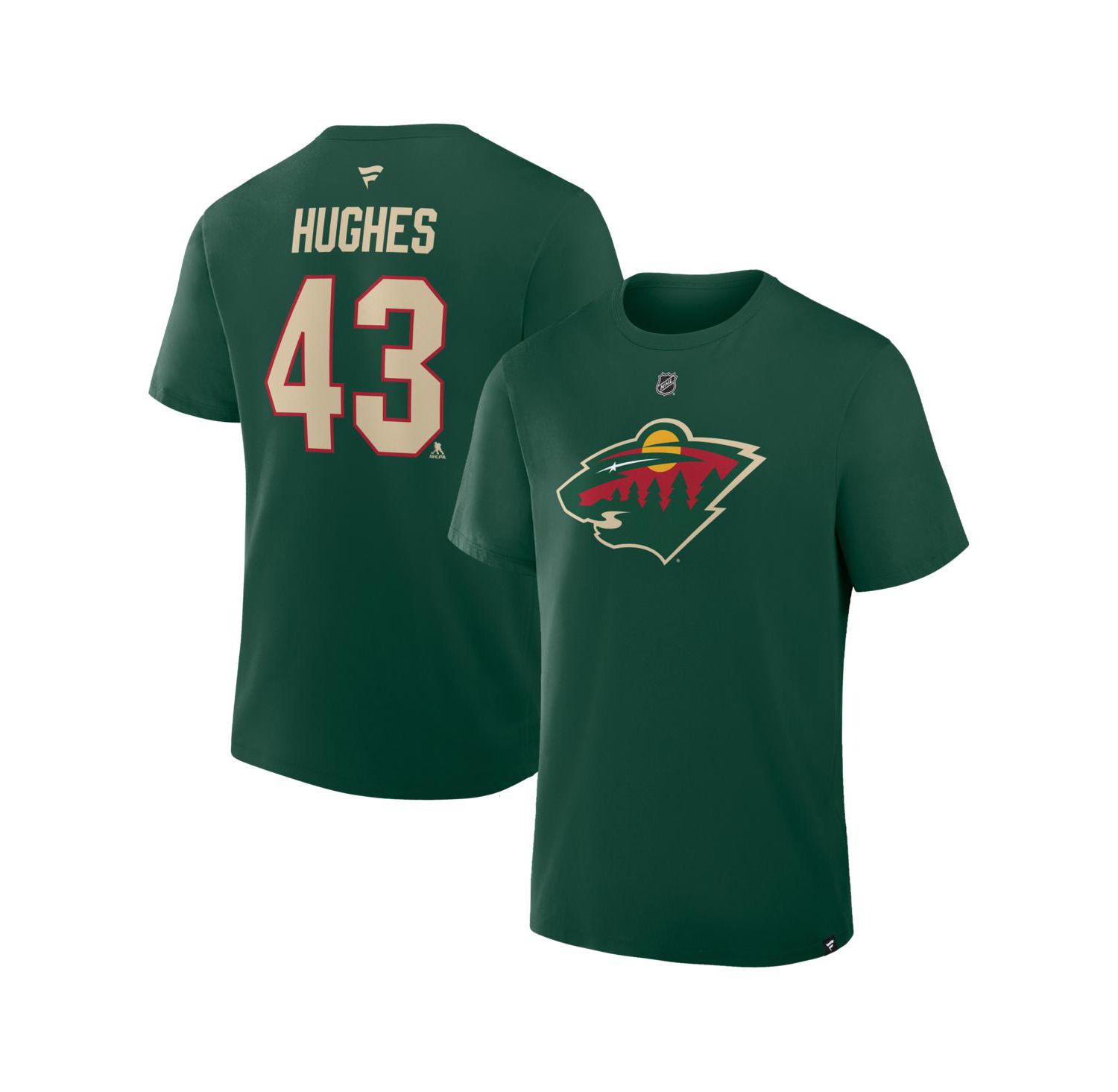 Men's Quinn Hughes Green Minnesota Wild Authentic Stack Name & Number T-Shirt