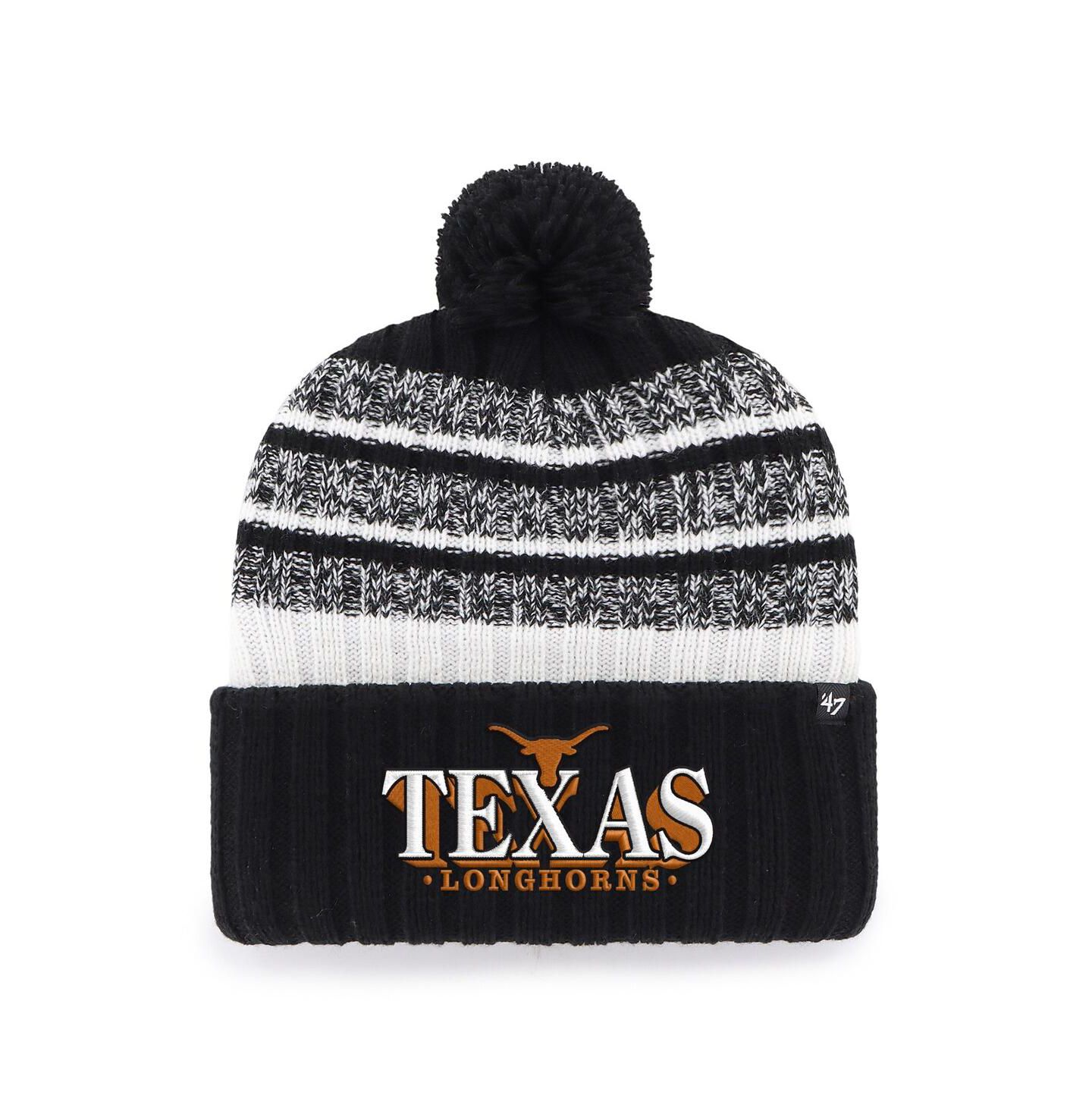 Мужская шапка '47 Brand Black Texas Longhorns Tavern Cuffed Knit Hat with Pom — фото 1