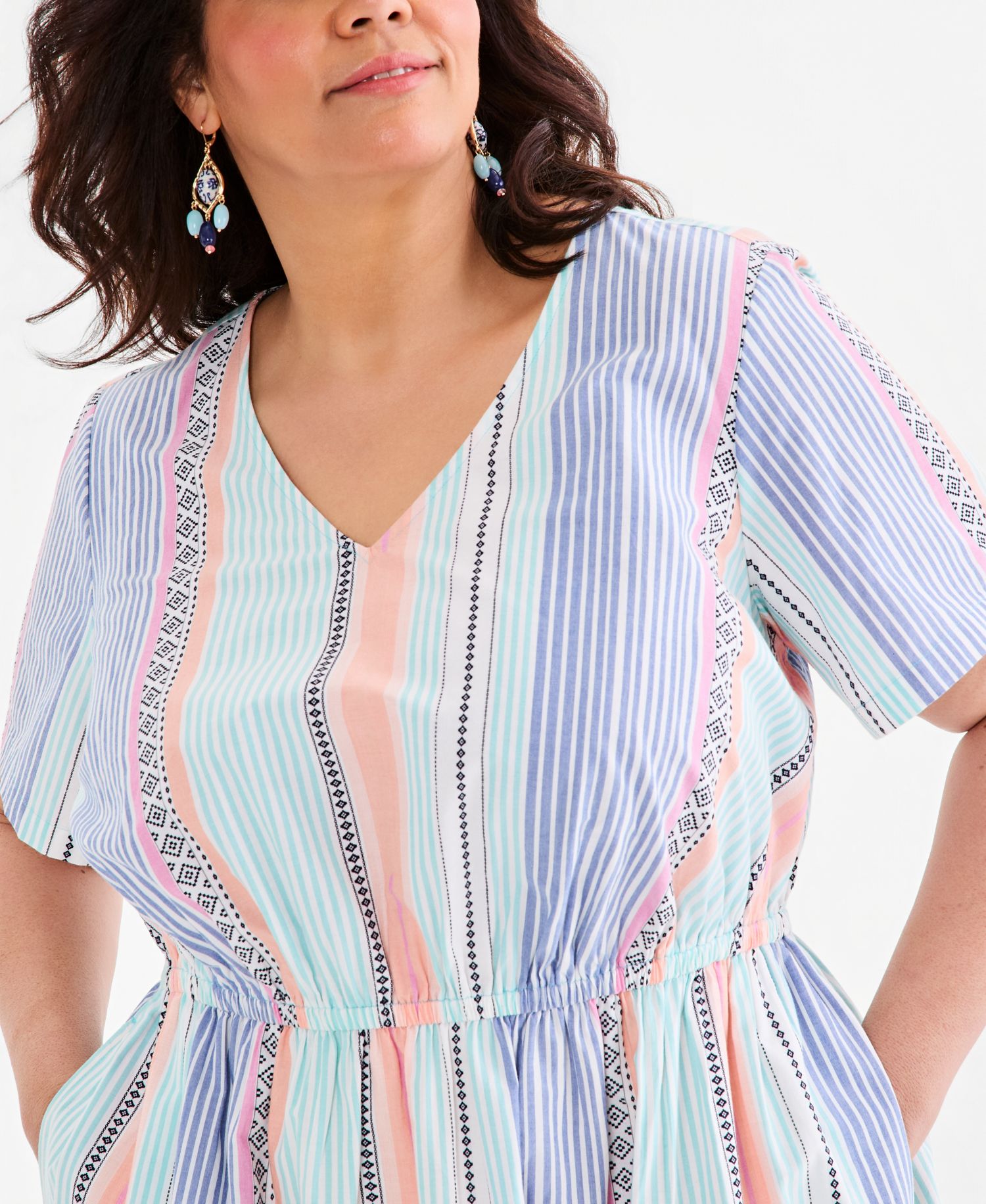 Plus Size Printed Cotton V-Neck Dress