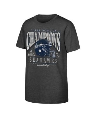 Big Boys and Girls Charcoal Seattle Seahawks Super Bowl LX Champions Prestigious Run Helmet T-Shirt