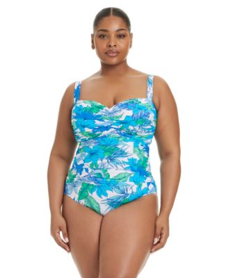 Plus Size Riviera Retreat Shirred-Front Sweetheart One-Piece Swimsuit