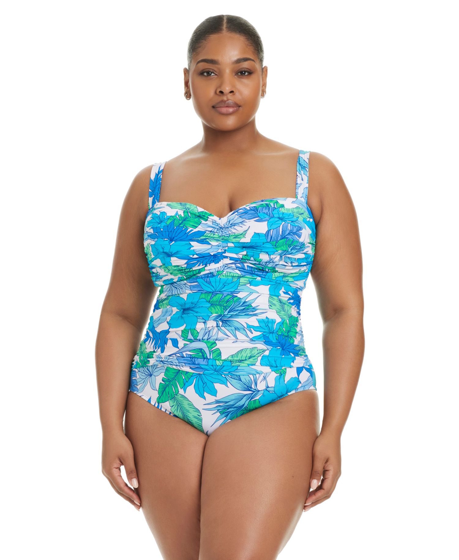Plus Size Riviera Retreat Shirred-Front Sweetheart One-Piece Swimsuit
