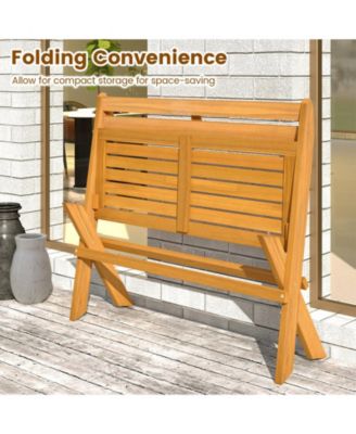 Foldable Outdoor Bench 2-Person Acacia Wood Patio Garden Bench Outside Loveseat