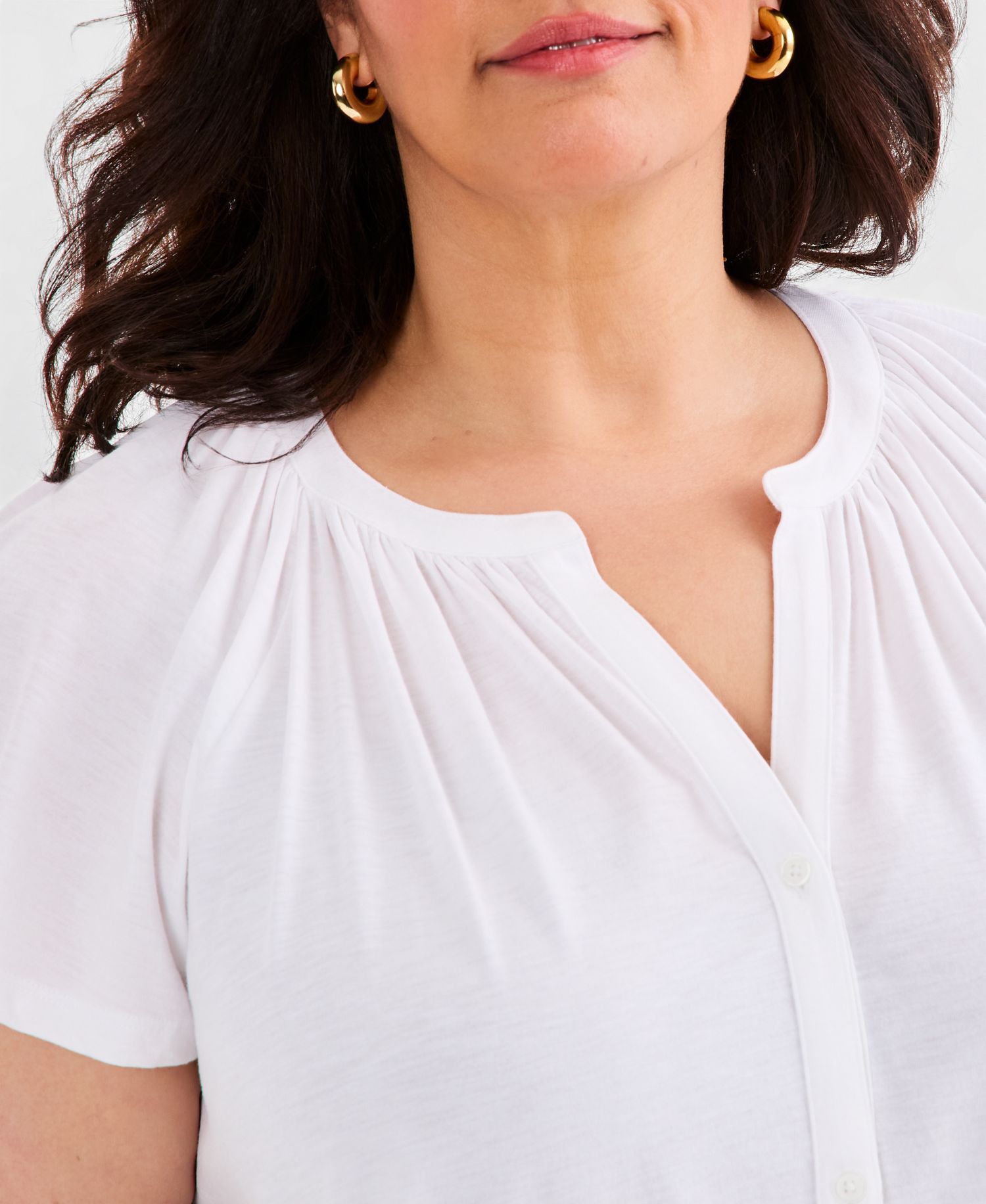 Plus Size Flutter-Sleeve Button-Front Top