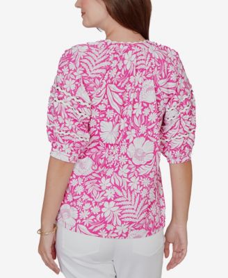 Petite Tropical Floral Trim Knit Top