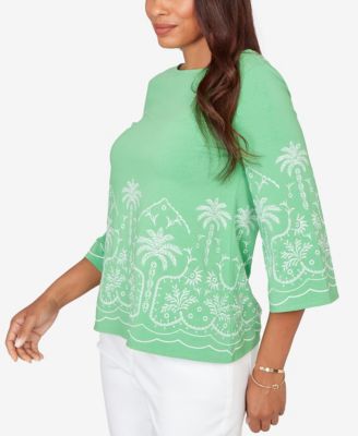 Petite Palm Tree Embroidered Knit Top