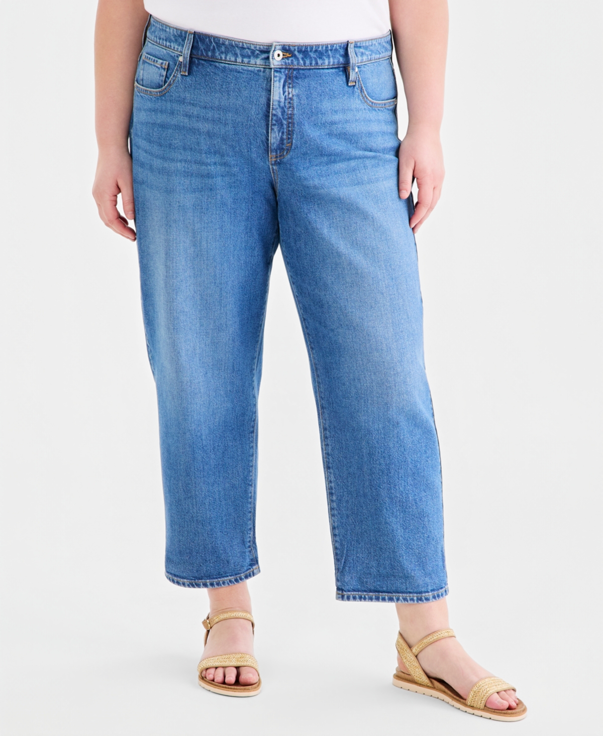 Style & Co Plus Mid Rise 5 Pocket Relaxed Straight Jeans,