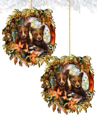 Simple Joys Black Bear Cubs Bees Holiday Ornaments, Set of 2