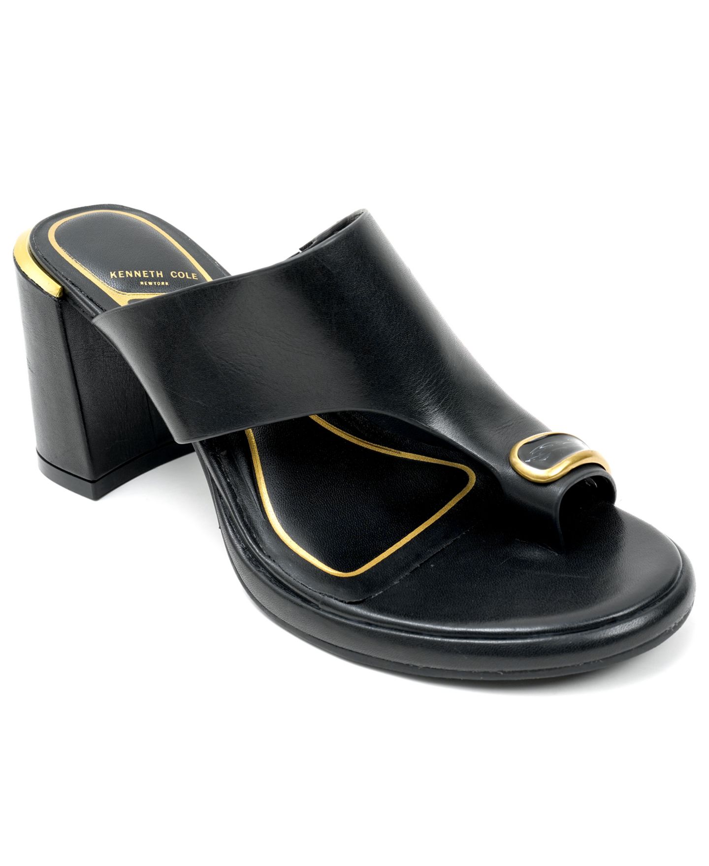 Женские сандалии Kenneth Cole New York Syndika Block Heel Dress Sandals, цвет: Чёрный кожаный — фото 1