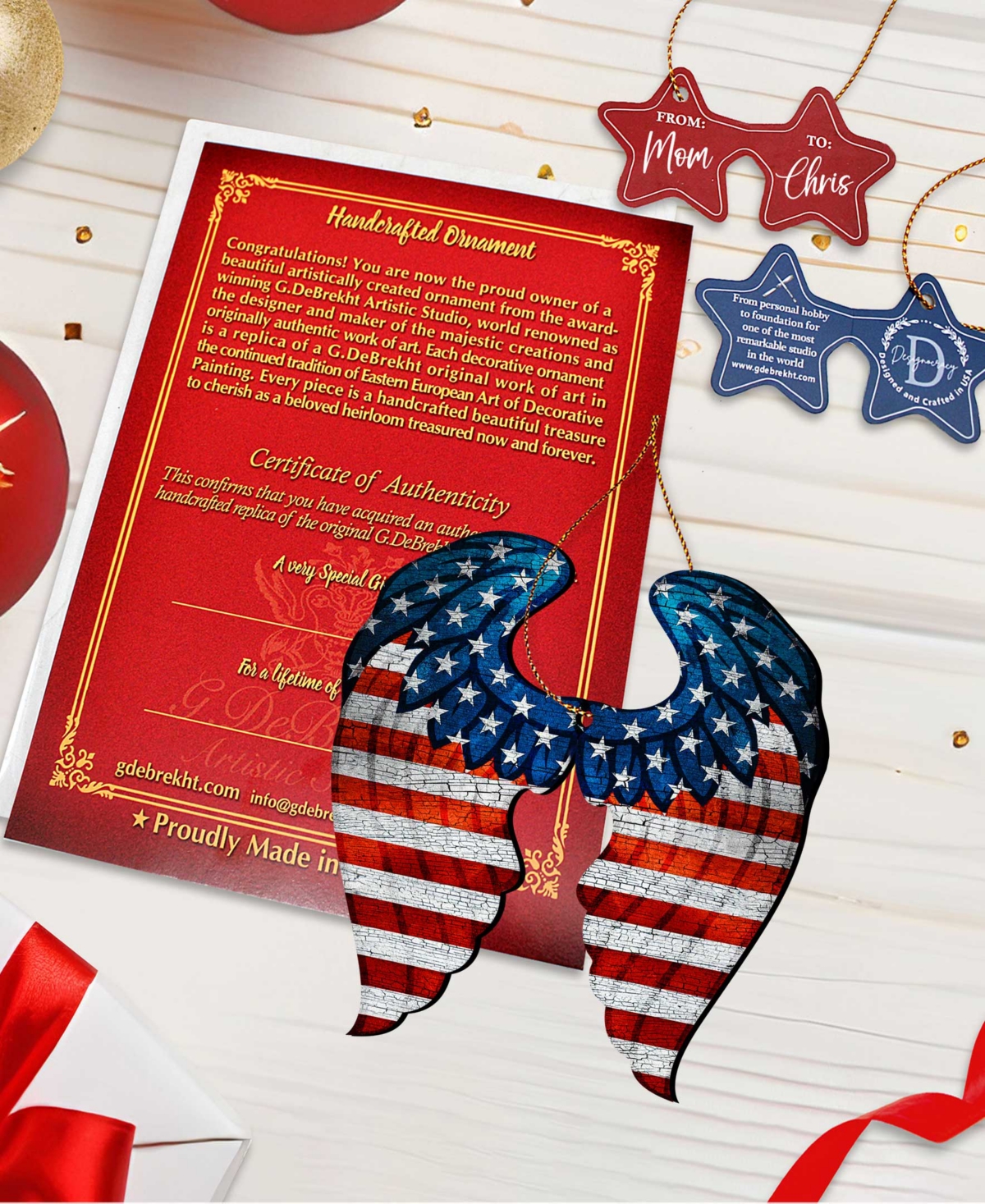 Designocracy Usa Wings Butterfly Ornaments, Set of 2