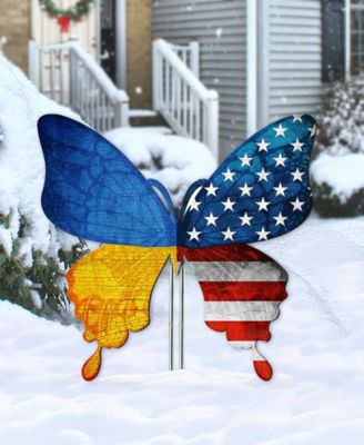 USA Ukraine Patriotic Butterfly Holiday Outdoor Decor Large Ornament