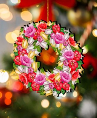 Love You Flowers Wreath Holiday Ornaments, Set of 2