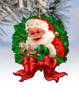 Wreath Santa Bow Holiday Ornaments, Set of 2