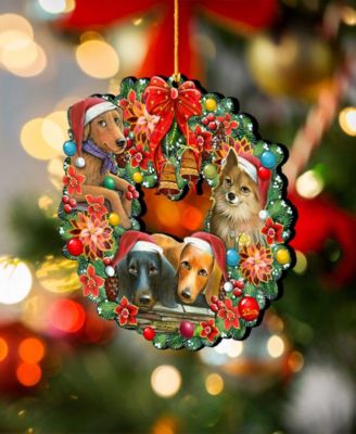 Christmas Friends Puppy Wreath Holiday Ornaments, Set of 2
