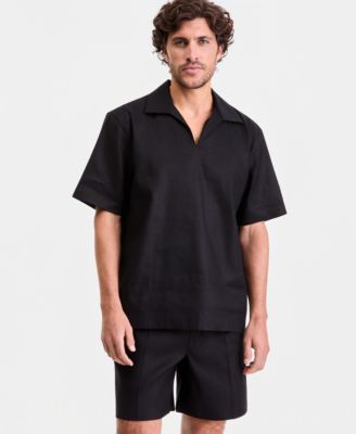 Men's Short-Sleeve Johnny Collar Short-Sleeve Shirt, Macy's Exclusive