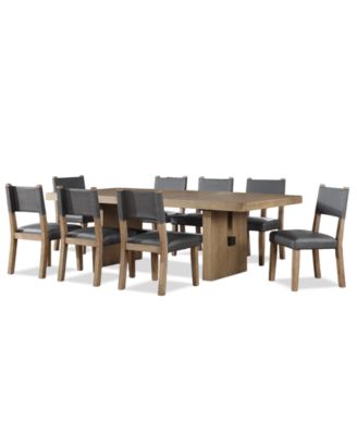 Macai 9-Pc. Wood Dining Table Set (Rectangular Table + 8 Faux Leather Side Chairs)
