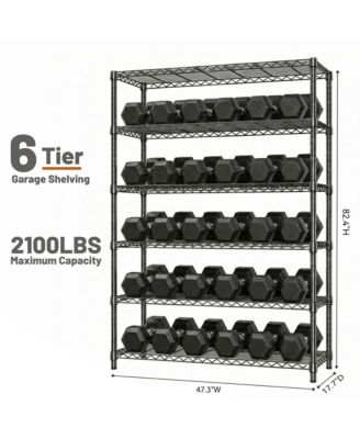 6 Tiers Storage Shelves - Heavy Duty Metal Wire Shelving Unit, Adjustable Storage Rack for Garage, Warehouse, 2100 lbs Capacity