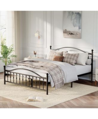 Metal Platform Bed Frame with Vintage Circular Headboard and Footboard, Heavy-Duty Iron Frame, No Box Spring Needed, Noise-Free Design