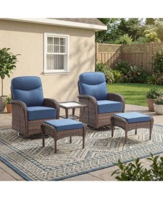 5-Piece Wicker Patio Conversation Set with 6-inch Olefin Cushions Patio Swivel Chair with Ottoman