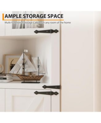 Rustic Farmhouse Tall Corner Storage Cabinet with Glass Doors & Adjustable Shelves, Corner Display Cabinet for Kitchen