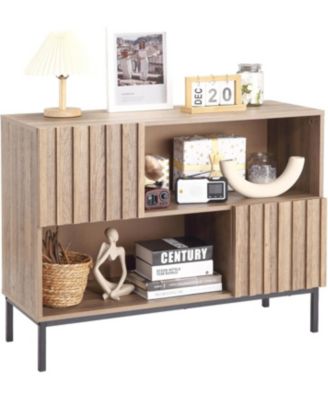 Farmhouse Entryway Table with Storage Shelves & Metal Legs - Wooden Sideboard Buffet Cabinet, Sofa Table for Living Room, Dining Room