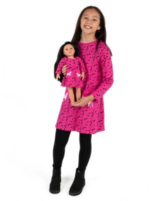 Leveret Toddler Girls Matching Doll Long Sleeve Cotton Crew Neck A-Line Dress - Unicorn hot pink 40$