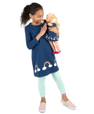 Leveret Toddler Girls Matching Doll Long Sleeve Cotton Crew Neck A-Line Dress - Rainbow blue 50$