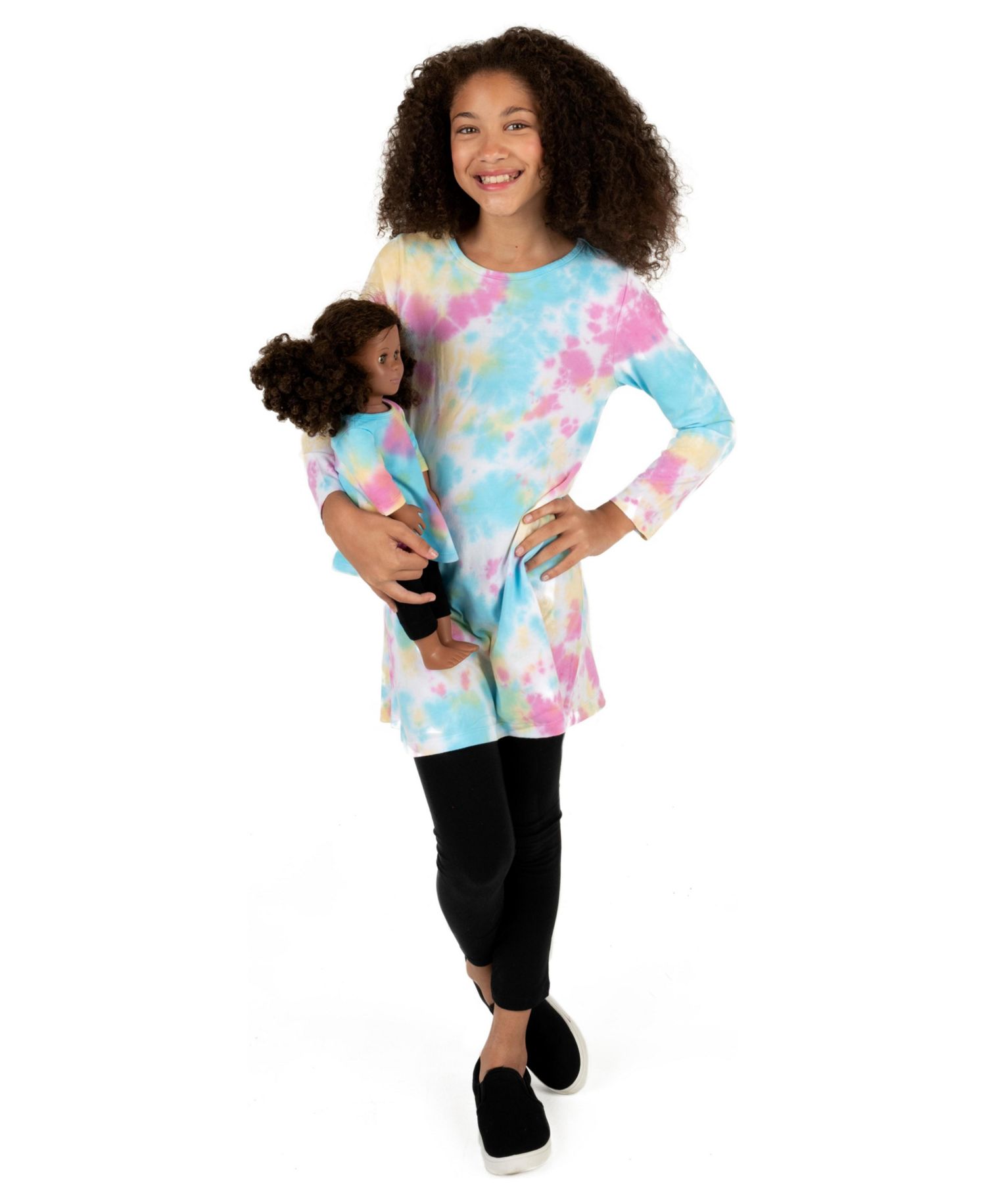 Toddler Girls Matching Doll Long Sleeve Cotton Crew Neck A-Line Dress