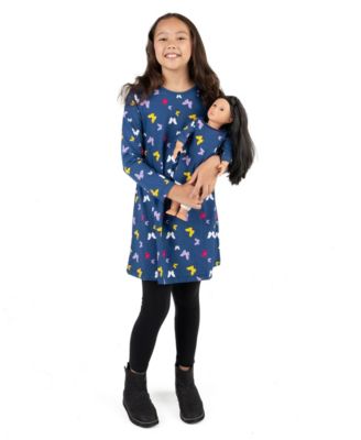 Leveret Toddler Girls Matching Doll Long Sleeve Cotton Crew Neck A-Line Dress - Butterfly blue 40$