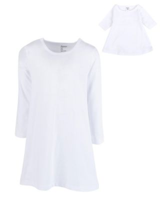 Leveret Toddler Girls Matching Doll Long Sleeve Cotton Crew Neck A-Line Dress - Solid white 40$
