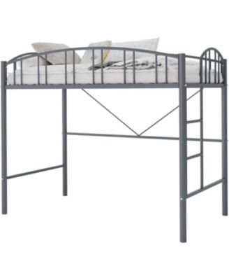 Twin Metal Loft Bed, Gray, Steel Frame, Arched Guardrails, Ladder, Space-Saving