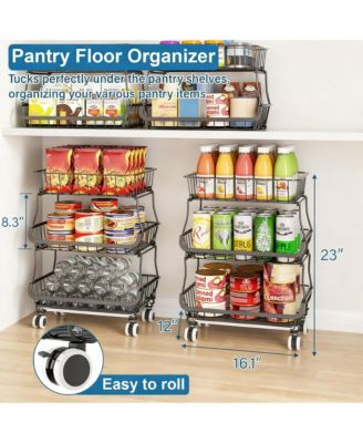 3-Tier Rolling Pantry Cart with Lockable Wheels for Kitchen Storage