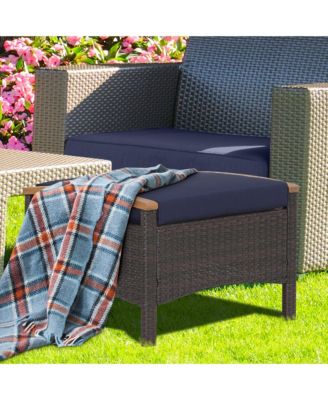 2PCS Patio Ottomans Wooden Handles Rattan Knitting Foot Pedal