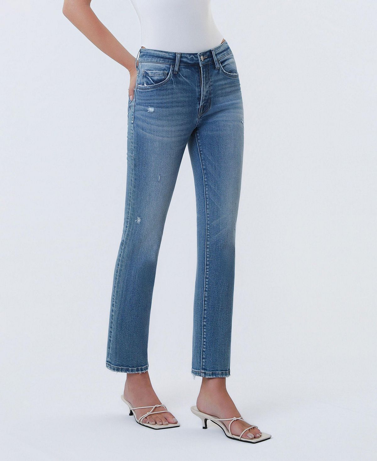Vervet Women's Mid Rise Ankle Slim Straight Jeans view 3 — MAYCSS fashion products
