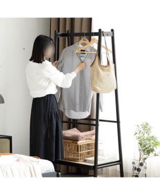 Trapezoid Solid Oak Wood Clothes Rack, Standing Garment Racks with Shelves for Hanging Clothes