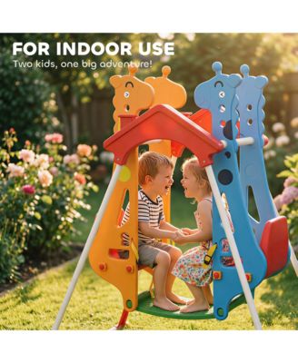 Kids Indoor Swing with Double Seats and Safety Belts, Mixed-Color