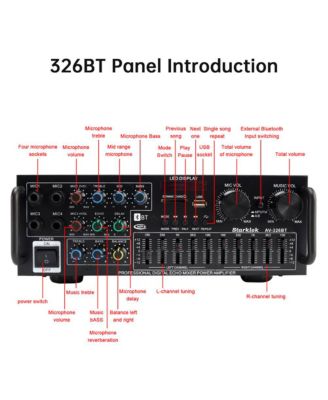 800W Bluetooth Stereo Amplifier, 2.1 Channel Home Audio with Karaoke, USB/SD & FM Radio