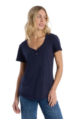 Women's V-Neck Henley Short Sleeve Tee